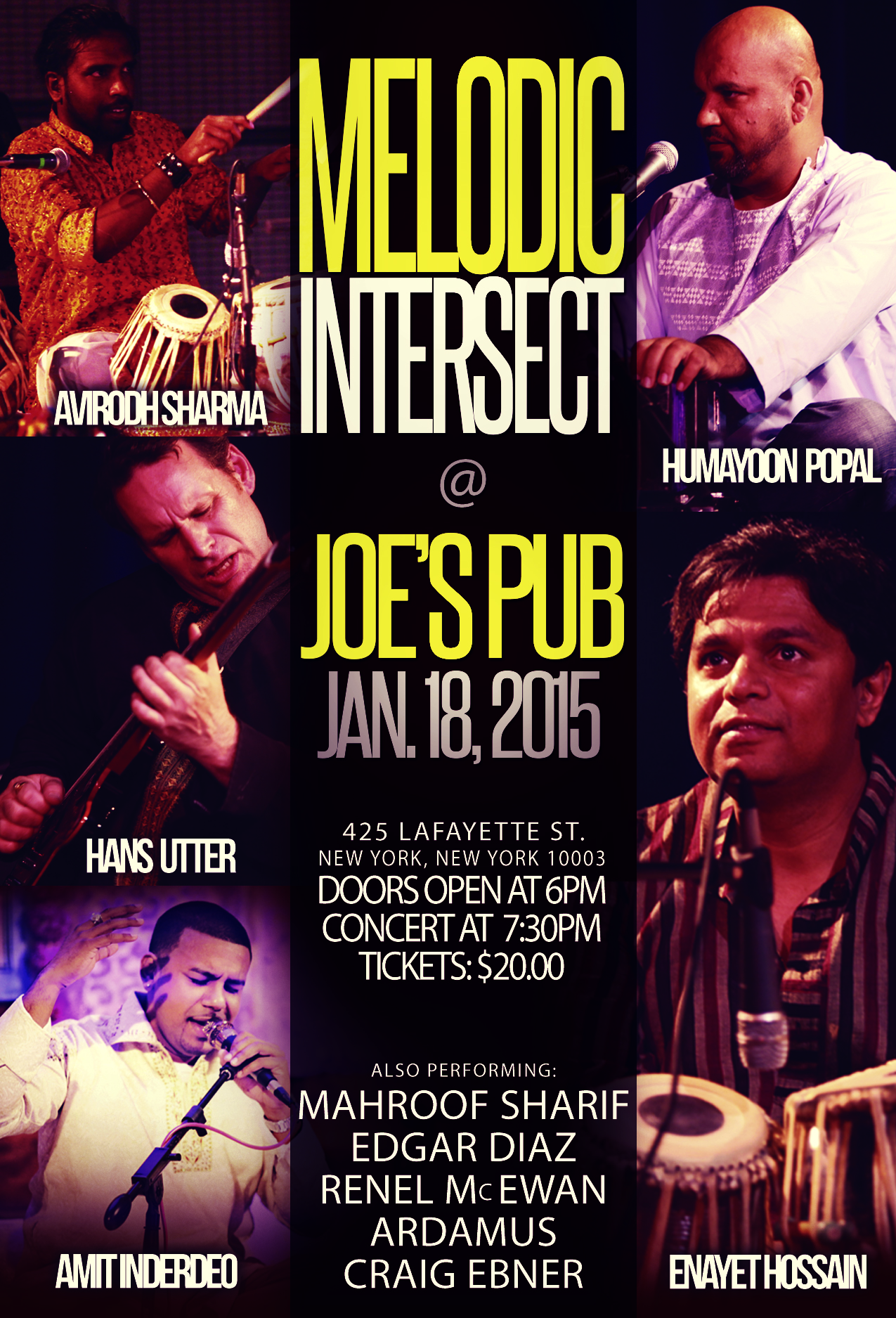 Poster for Melodic Intersect's concert at Joe's Pub.